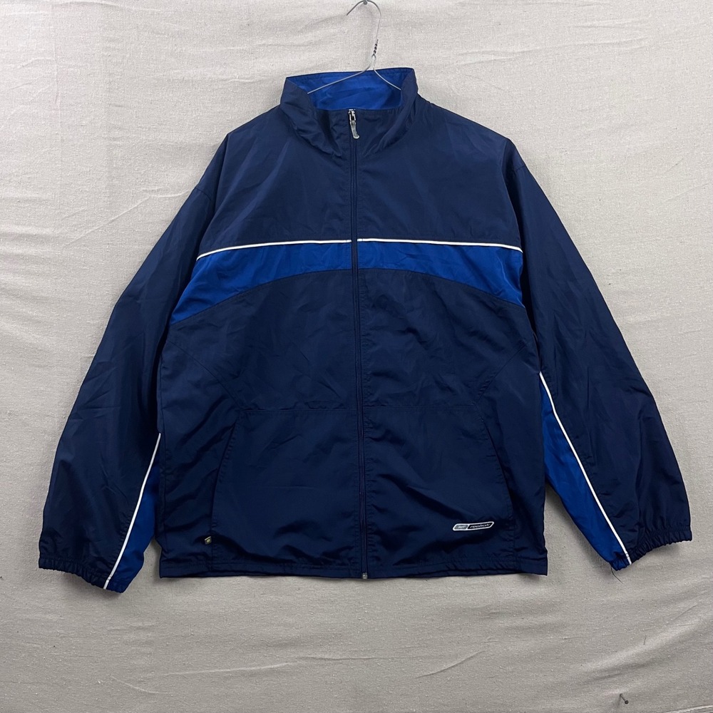 Reebok Windbreaker Jacket Mens Large Navy Blue Full‎ Zip Colorblock Piping